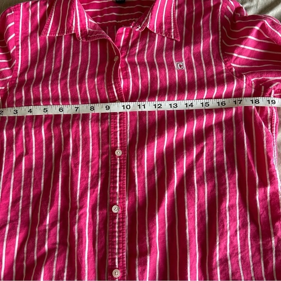 Chaps Barbie Pink Academia 3/4 Sleeve, Striped, Button Down, Preppy Shirt - Picture 5 of 7